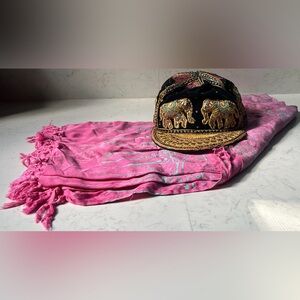 Vintage Velvet Thai Hat and Sarong Wrap Scarf